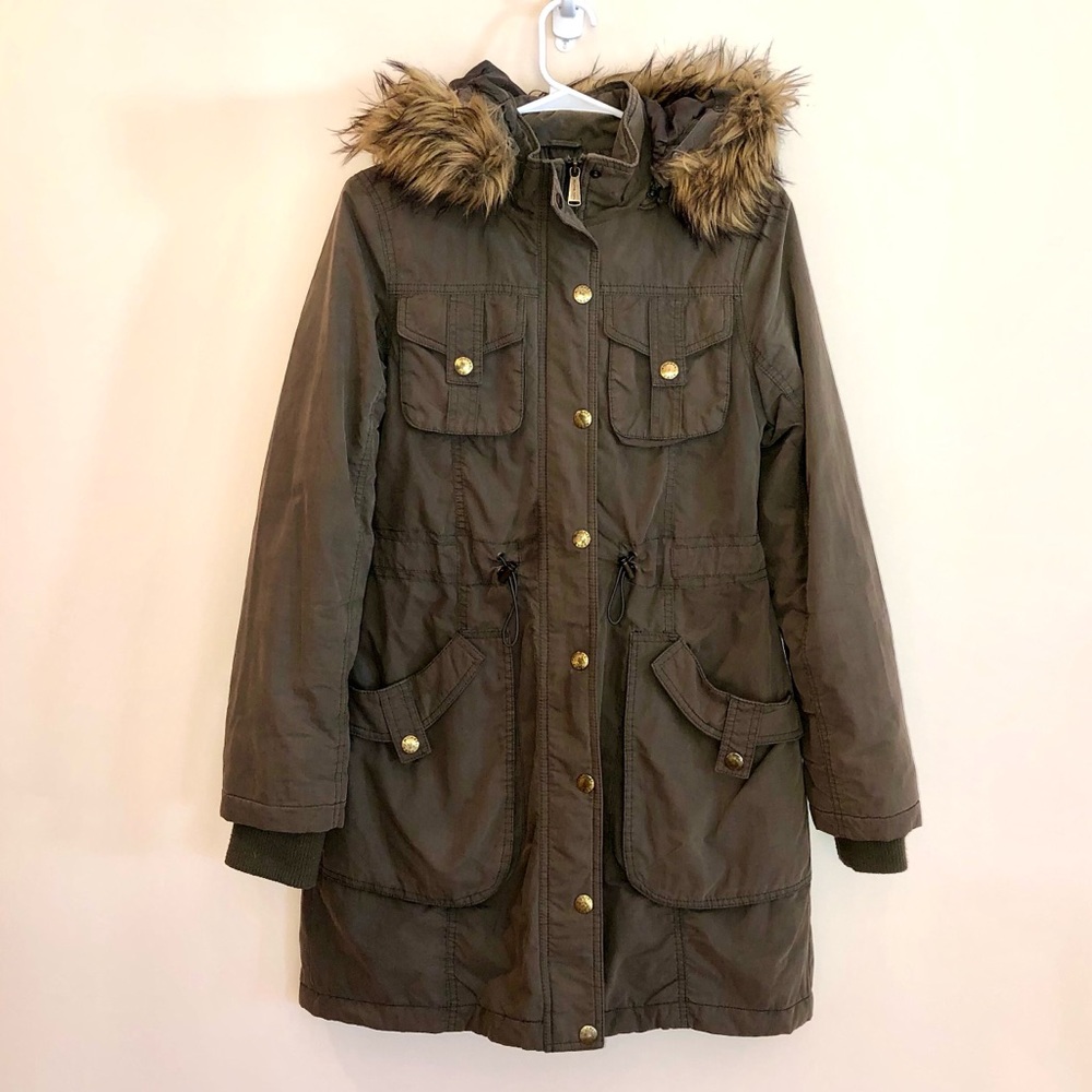 Michael Kors Olive Green Fur Hood Coat